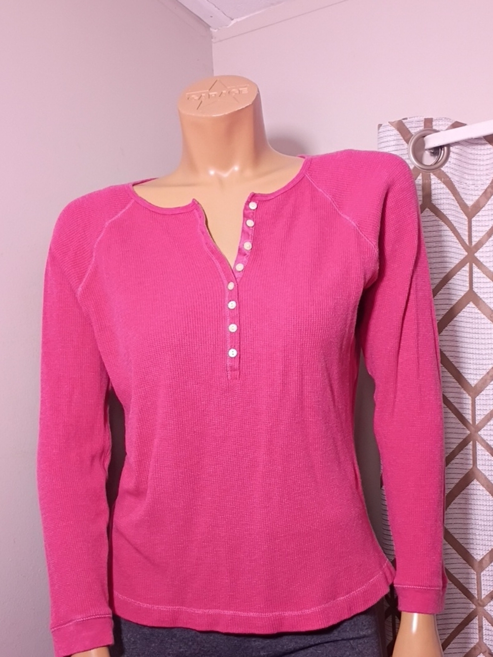 Eddie Bauer Raspberry Pink Thermal Long-Sleeve Henley